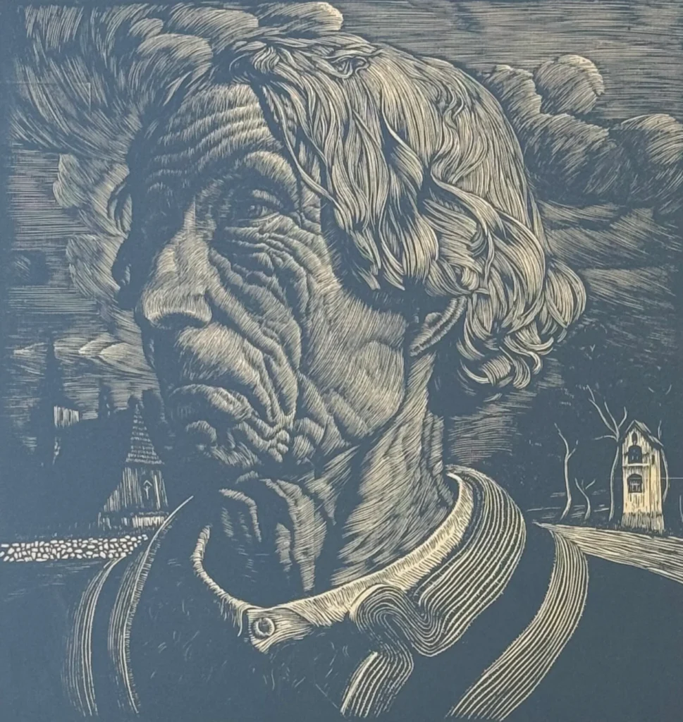 Władysław Skoczylas, Highlander, drzeworyt na papierze, sygnowany ołówkiem, w czarnej drewnianej ramie