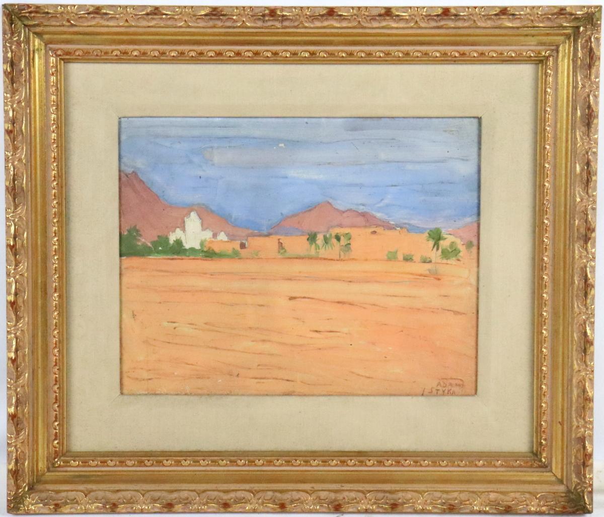 Adam Styka, Desert Landscape z białymi zabudowaniami w złoconej ramie