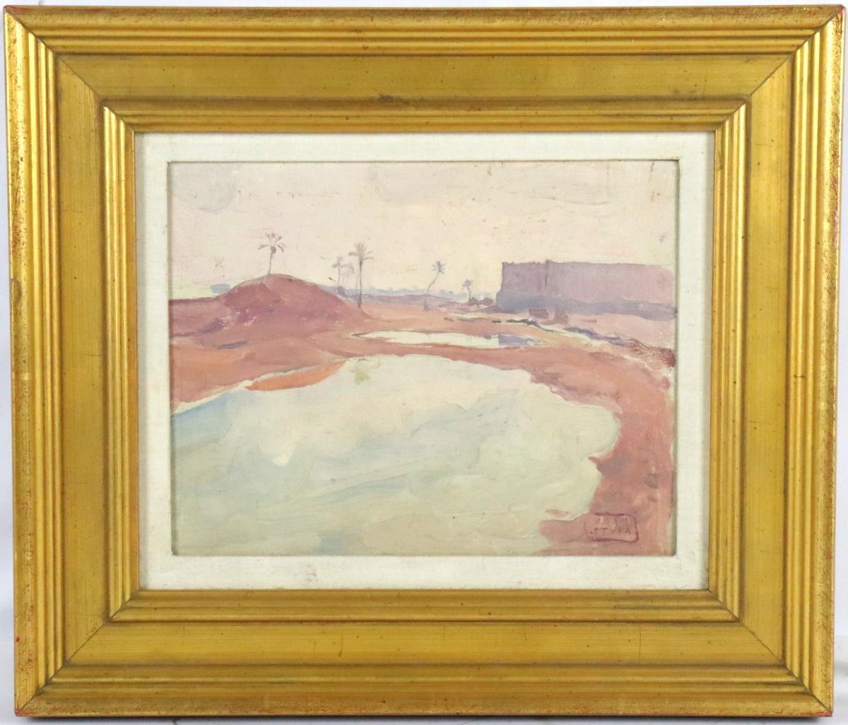 Adam Styka, Desert Landscape z rozlewiskiem w złoconej ramie