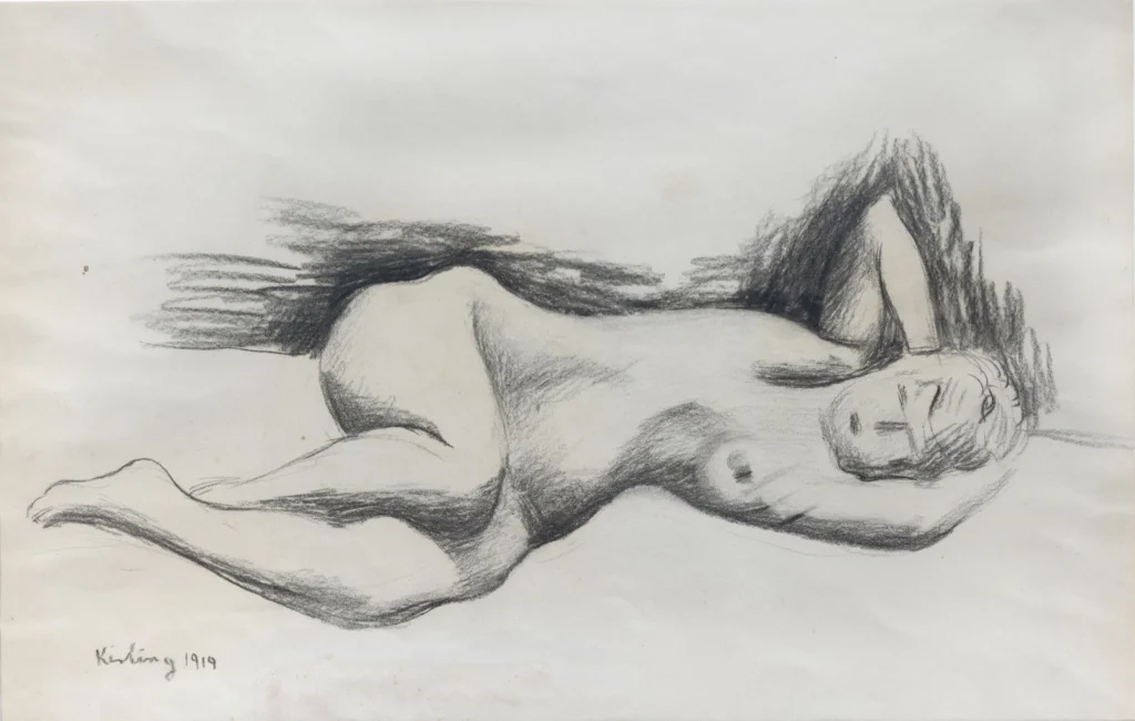Moise Kisling, Reclining Nude, węgiel na papierze, 1919