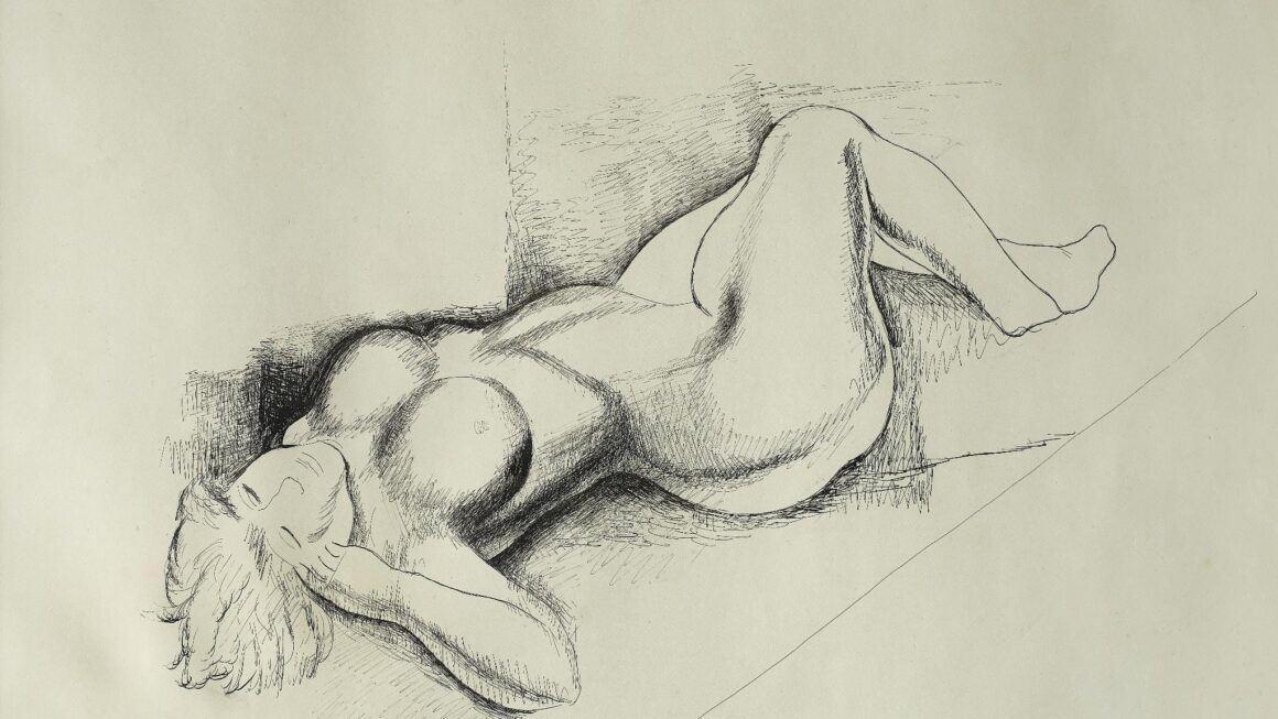 Mojżesz Kisling, Étude de nu allongé, leżący akt, tusz na papierze