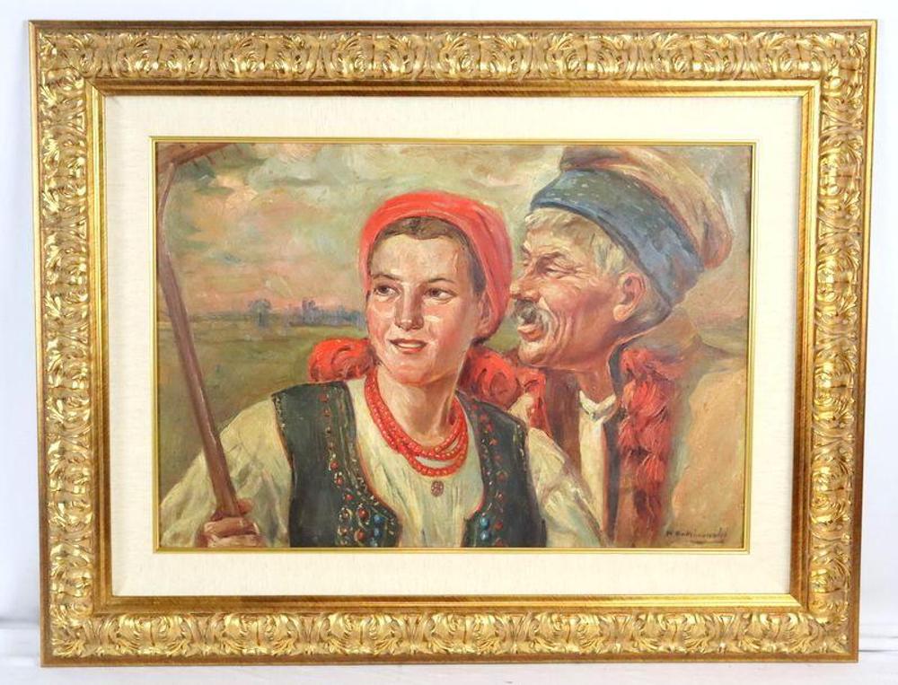 Wincenty Wodzinowski, Returning from the Fields, olej na płótnie w złoconej ramie z passe-partout