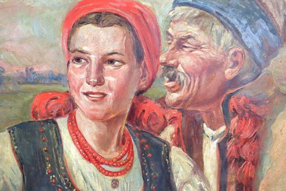 Wincenty Wodzinowski, Returning from the Fields, zbliżenie twarzy dziewczyny i chłopa