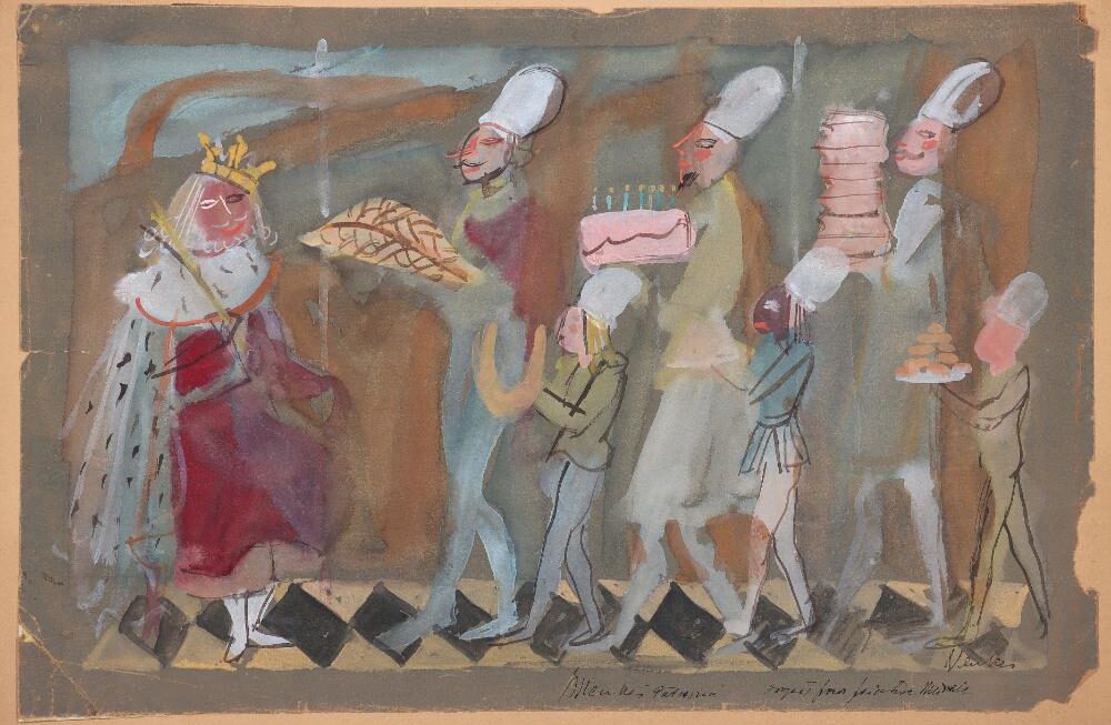Zygmunt Menkes, Patiserie, projekt malowidła ściennego, tusz i gwasz na papierze, 1939