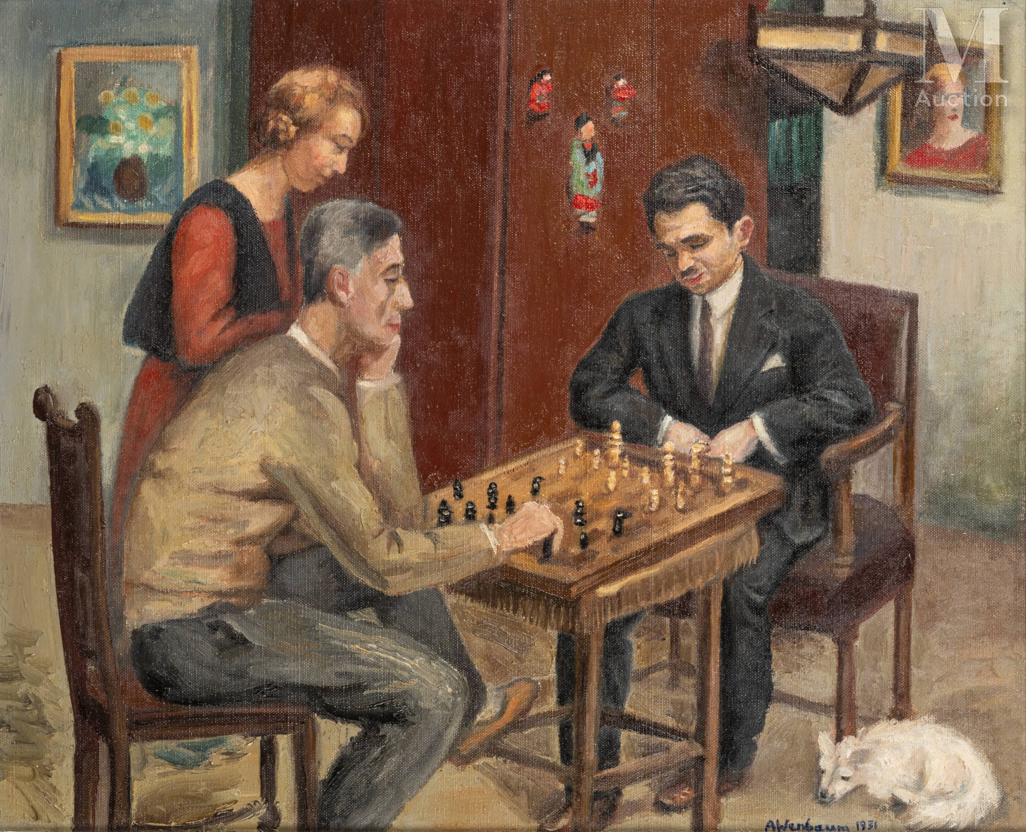 Abraham Weinbaum, La partie d’échecs (Partia szachów), olej na płótnie, 1931