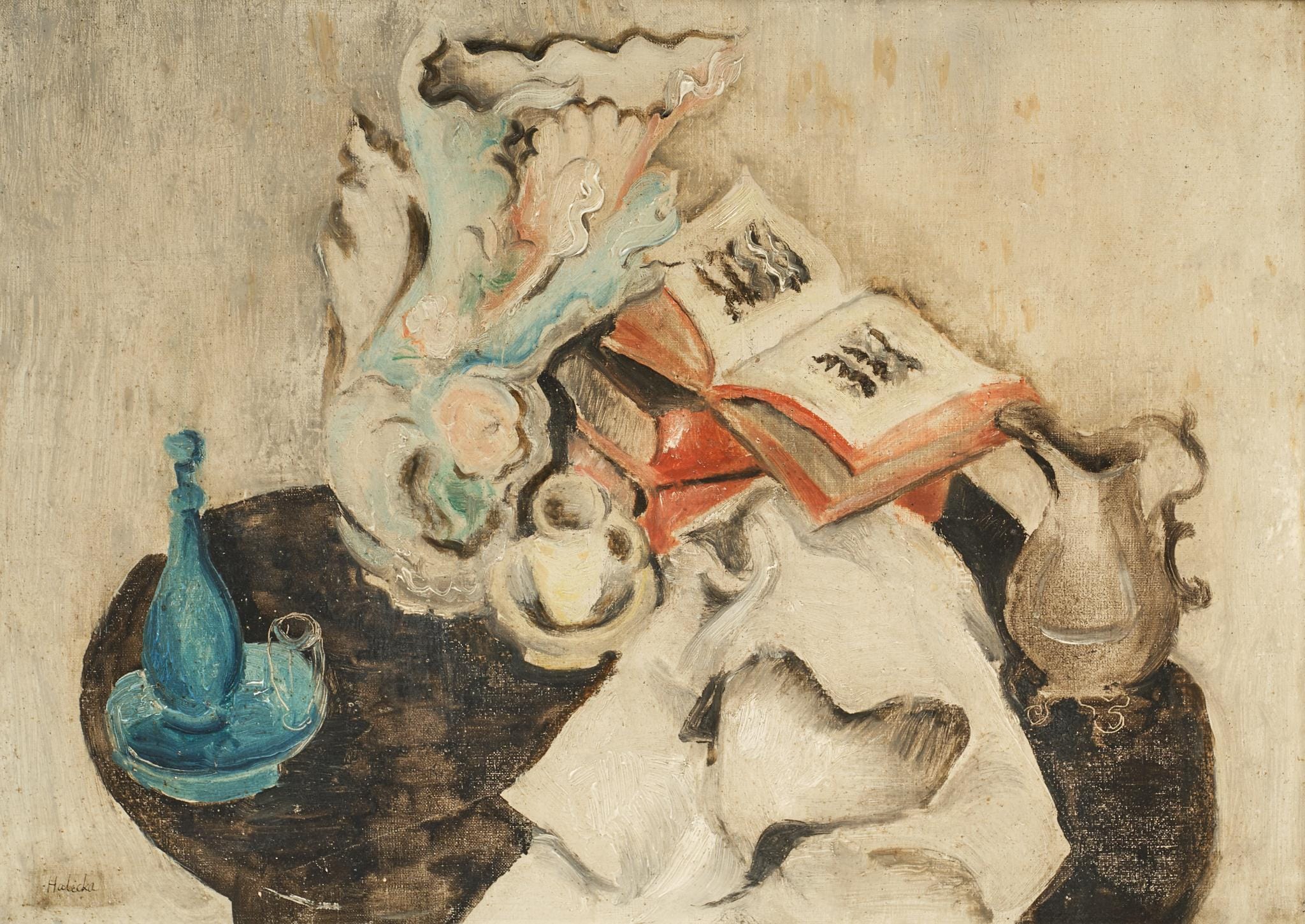 Alicja Halicka, Nature morte au livre (Martwa natura z książką), olej na płótnie