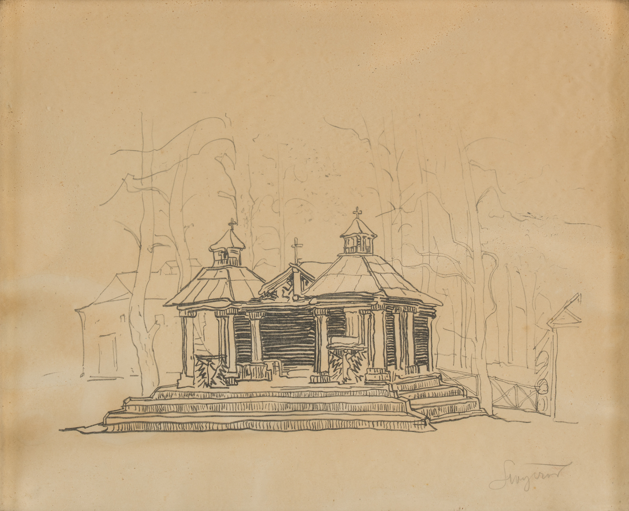 Leon Wyczółkowski, Kleine Kirche, drewniany kościółek, litografia