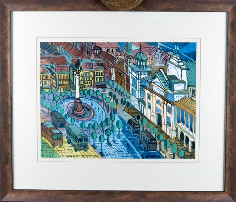 Edward Dwurnik, Warszawa, Plac Zamkowy w ramie z passe-partout