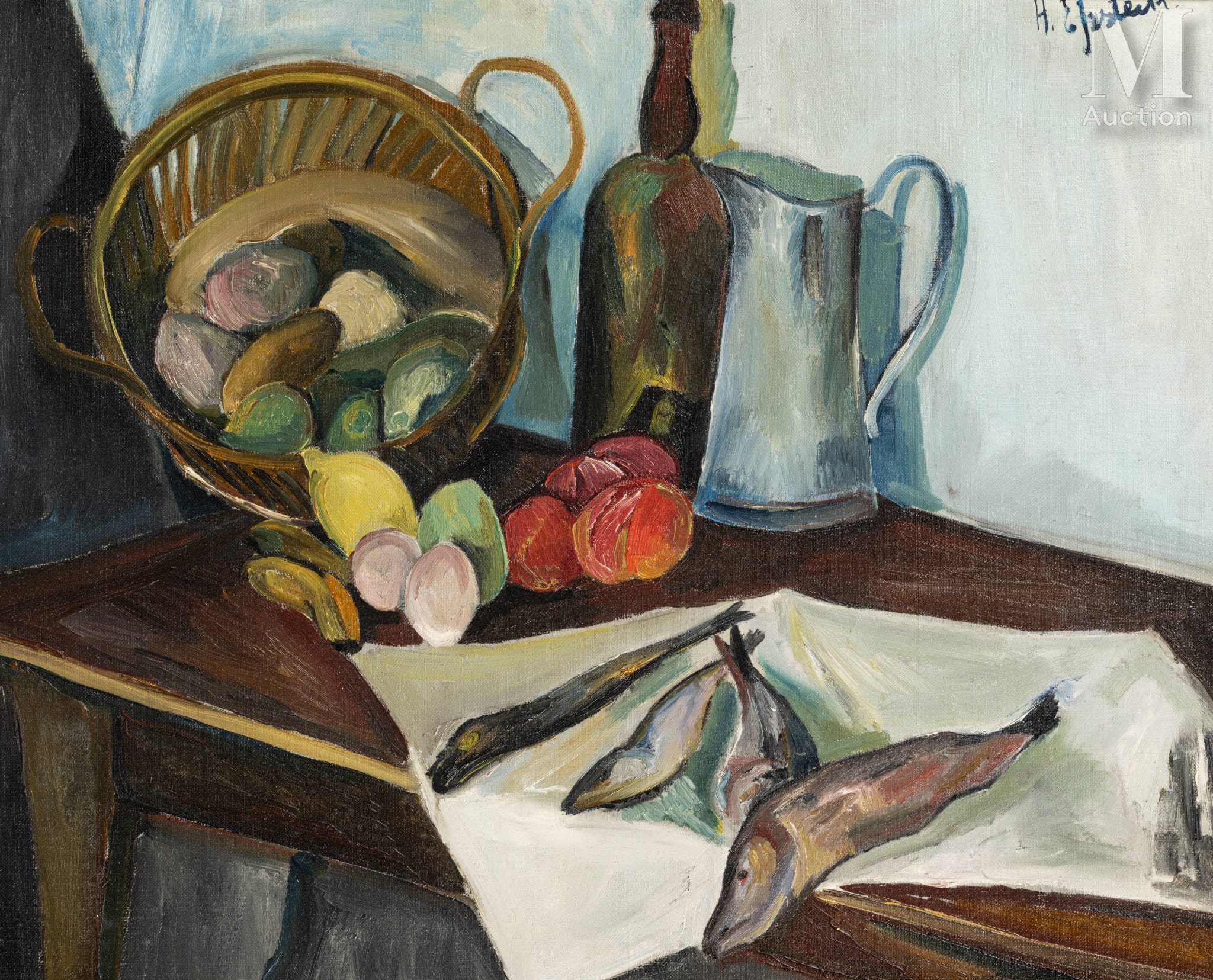 Henryk Epstein, Nature morte aux poissons (Martwa natura z rybami), olej na płótnie