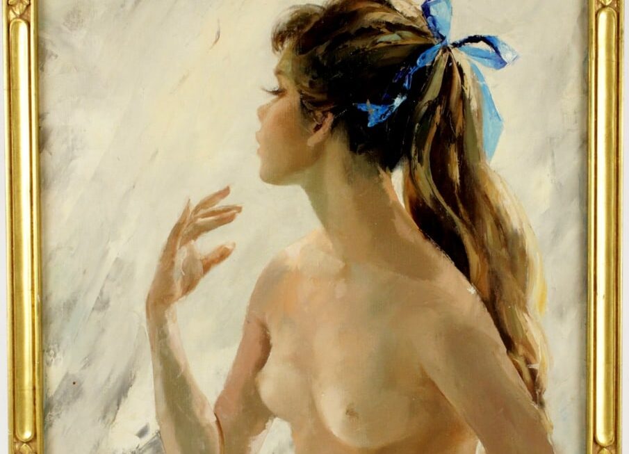 Igor Talwiński, Female Nude (Akt kobiecy), olej, w złoconej ramie
