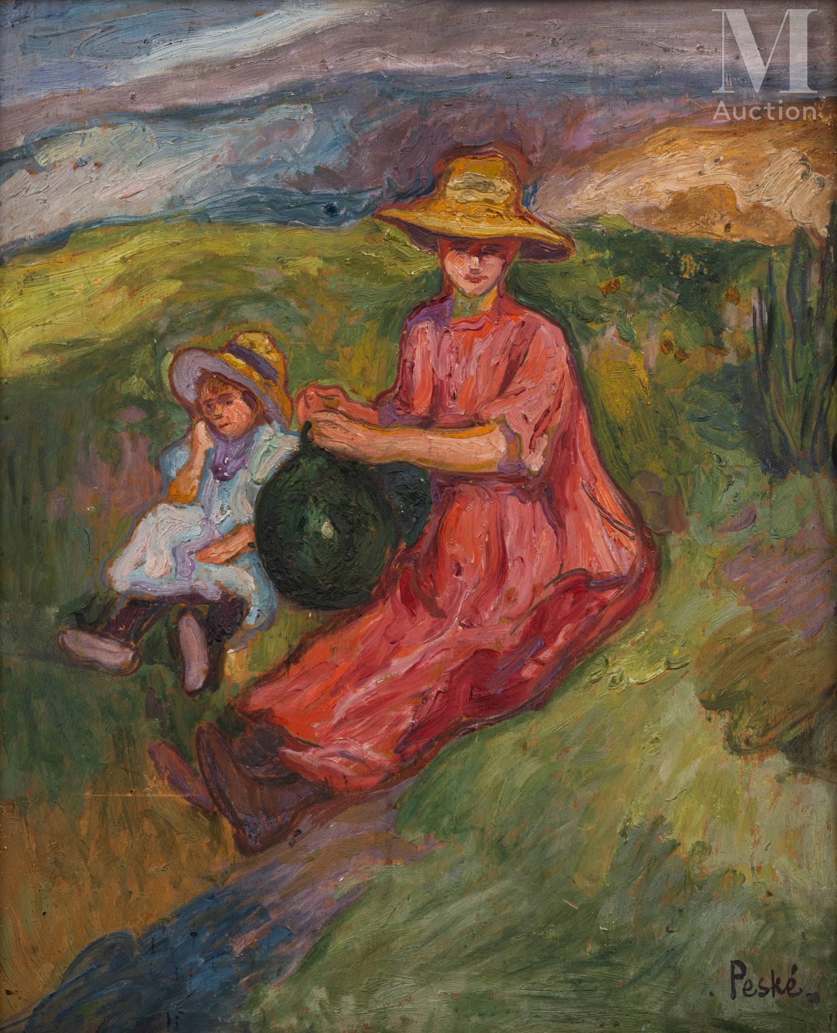 Jan Mirosław Peszke, Femme à la cruche, olej na desce, 46 × 38 cm