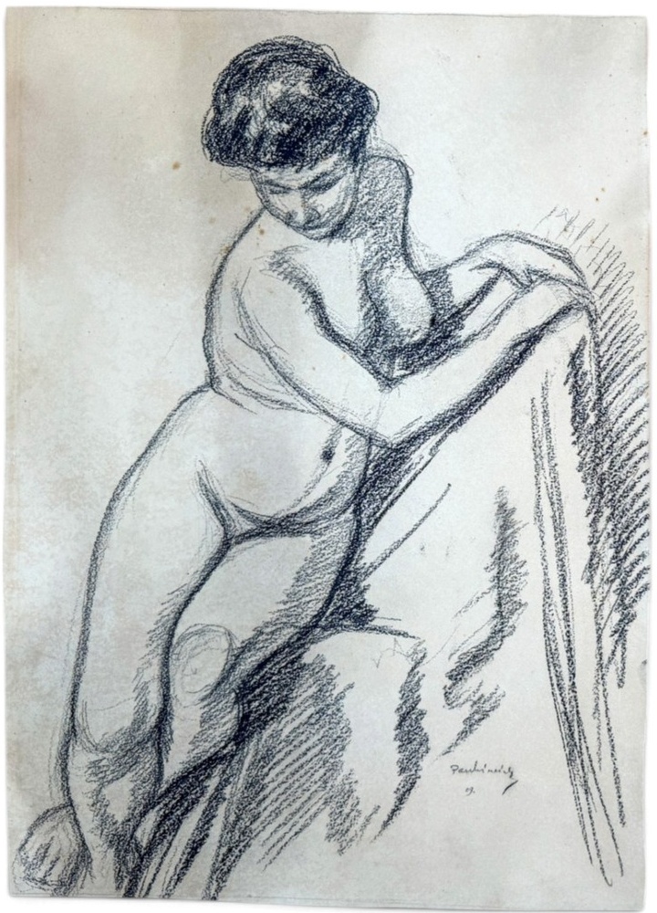 Józef Pankiewicz, A woman in nude, akt kobiecy, węgiel na papierze, sygnowany Pankiewicz 09