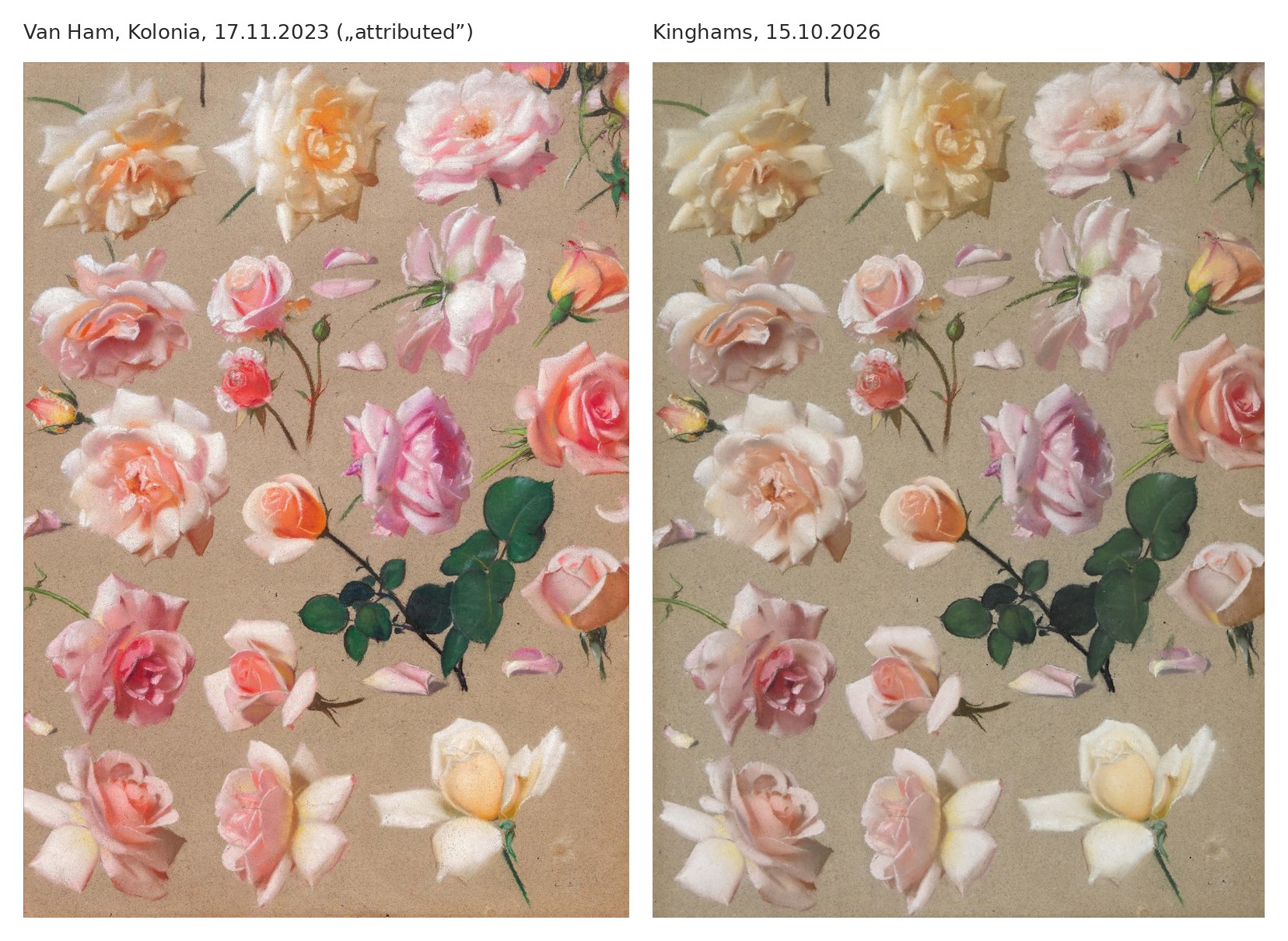 Ten sam pastel z różami w Van Ham w 2023 roku i w Kinghams w 2026 roku