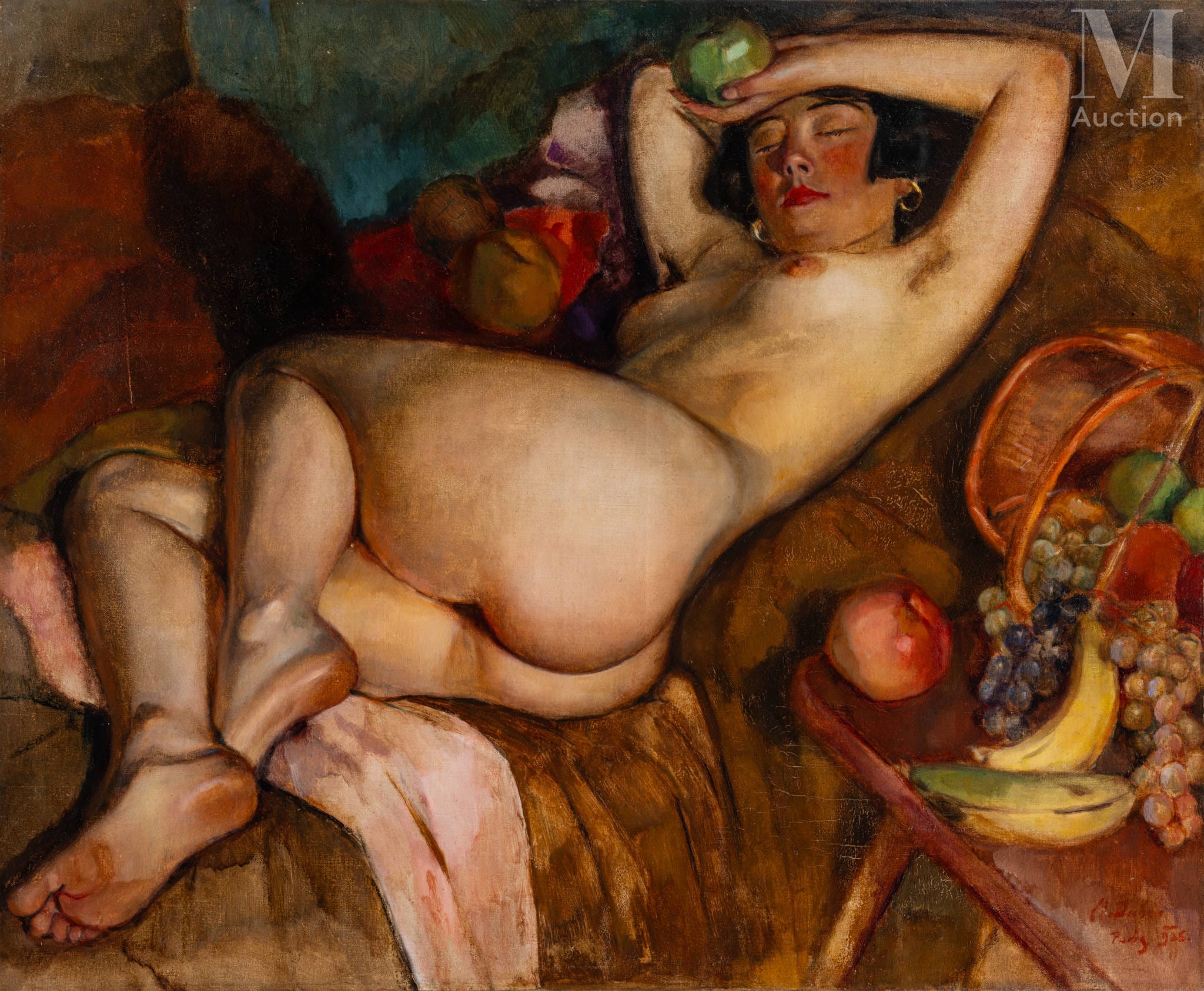 Miron Duda, Nu à la corbeille de fruits (Akt z koszem owoców), olej na płótnie, 1925