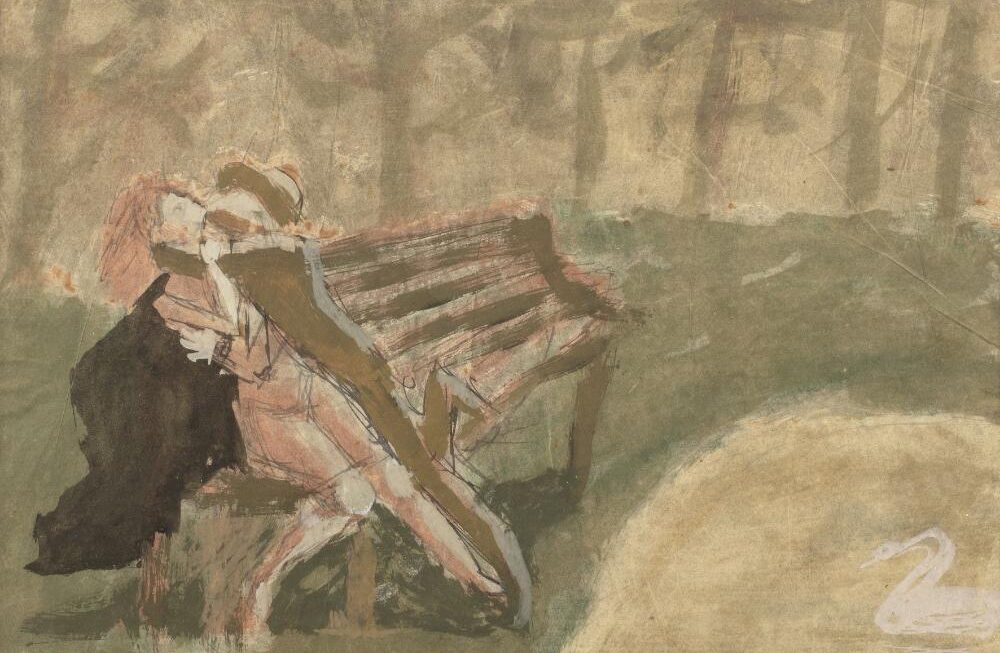 Piotr Potworowski, The Embrace (Uścisk), ołówek, tusz i gwasz na papierze, 1946