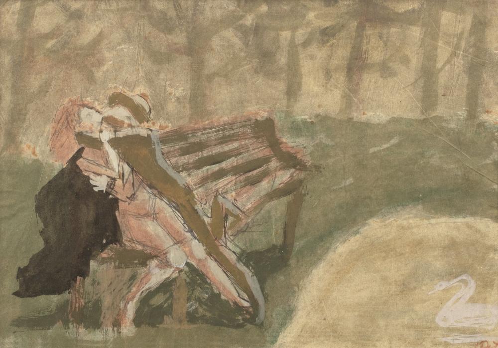 Piotr Potworowski, The Embrace (Uścisk), ołówek, tusz i gwasz na papierze, 1946