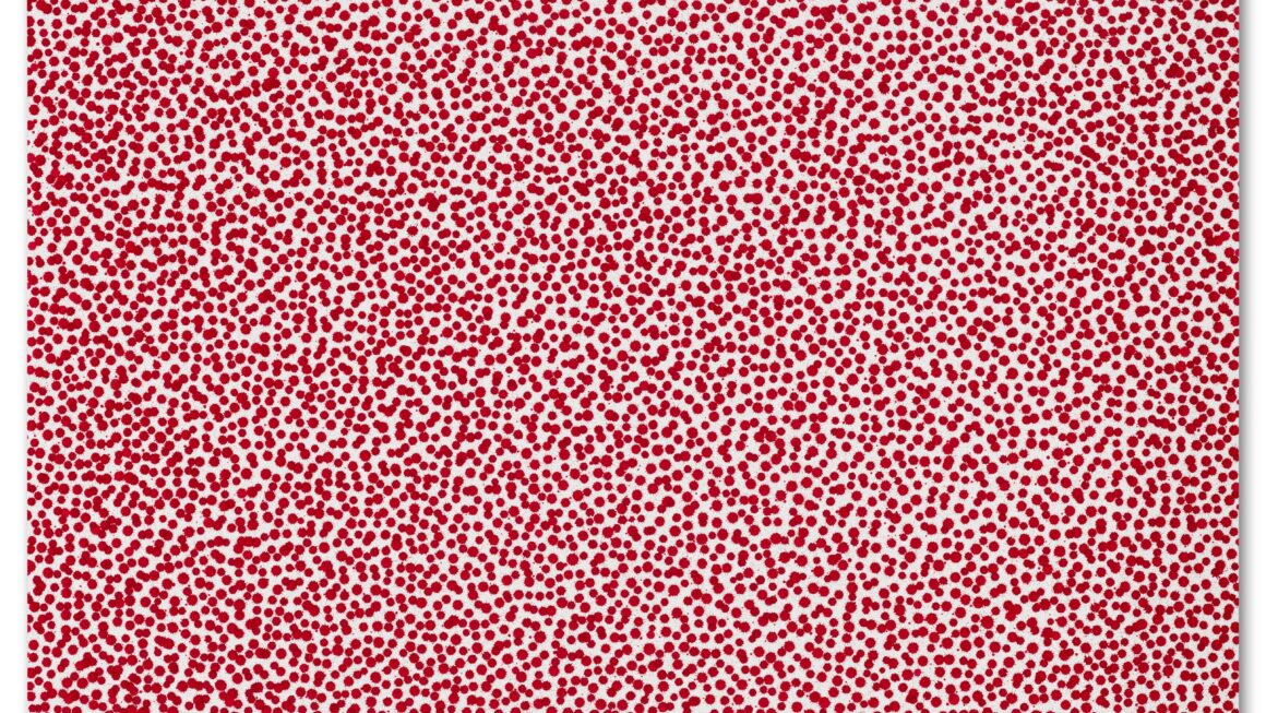 Piotr Uklański, Untitled (Bloody Awful), akryl i tusz na płótnie, 2012, czerwone kropki na białym tle