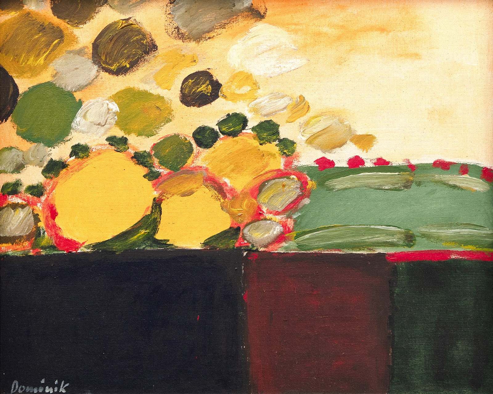 Tadeusz Dominik, Pejzaż, akryl na płótnie, 1977, 60 × 73 cm