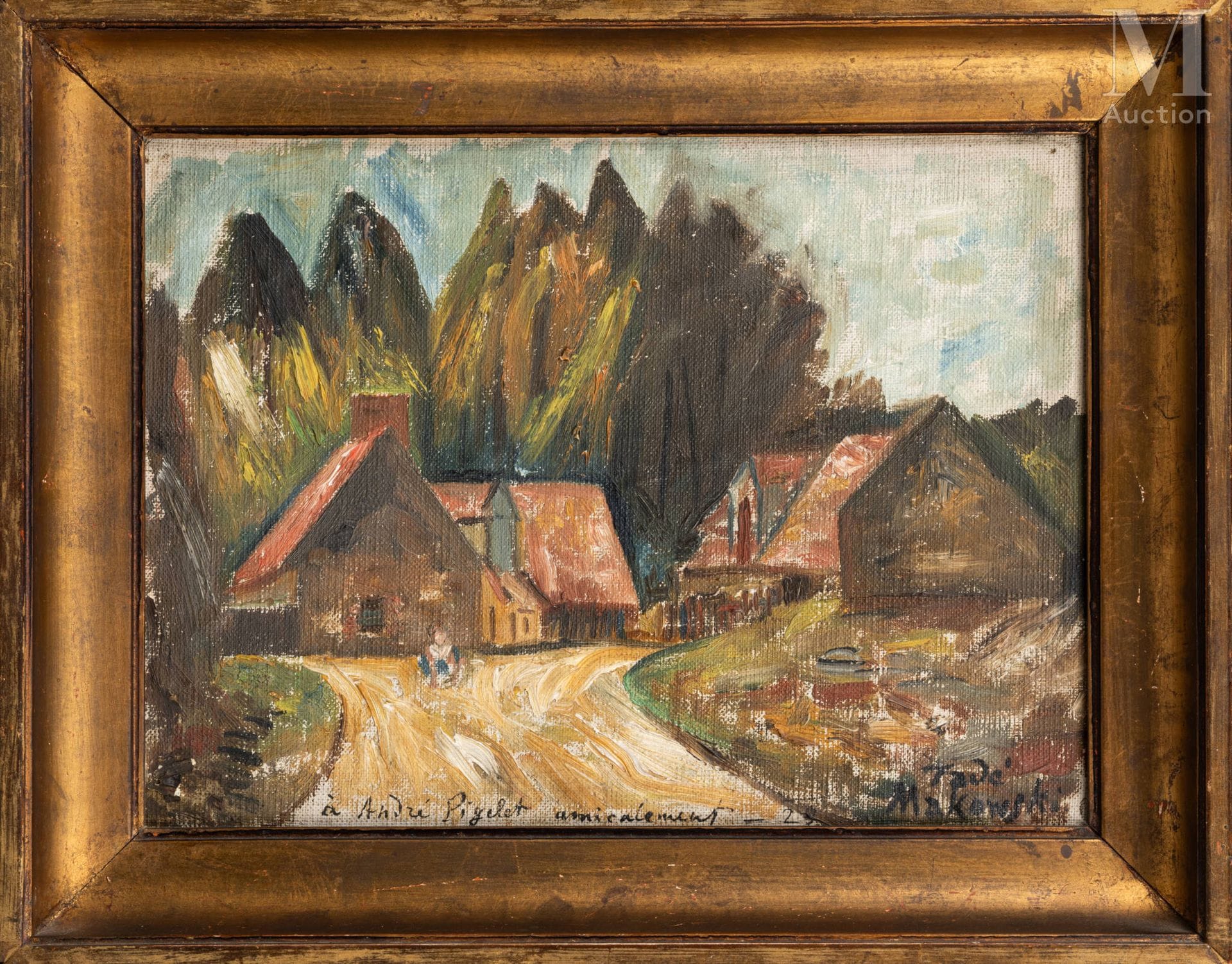 Tadeusz Makowski, Pejzaż z domami w Normandii, 1929, w złoconej ramie