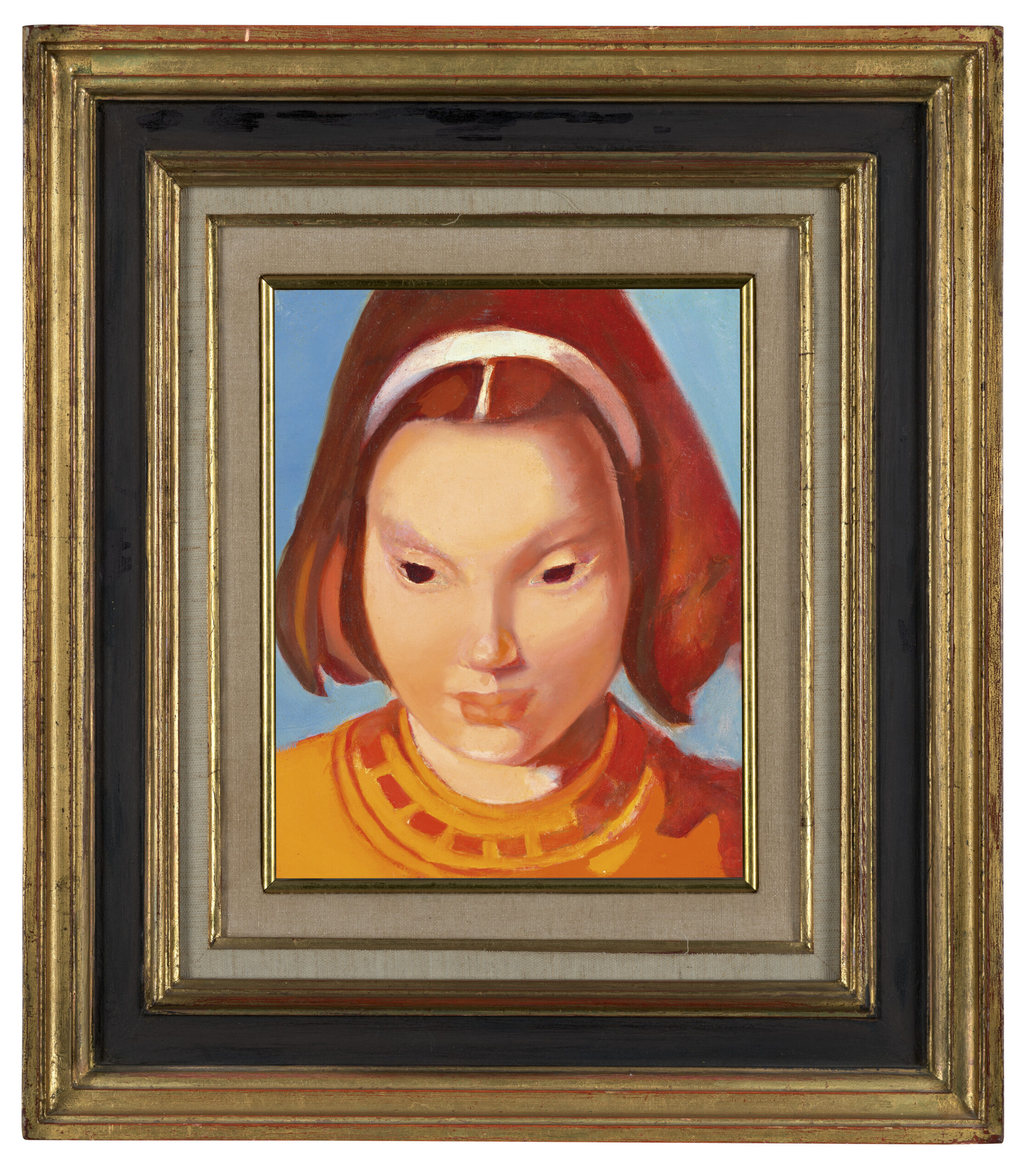 Tamara Łempicka, Portrait de petite fille III w złoconej ramie z czarnym pasem i lnianym passe-partout
