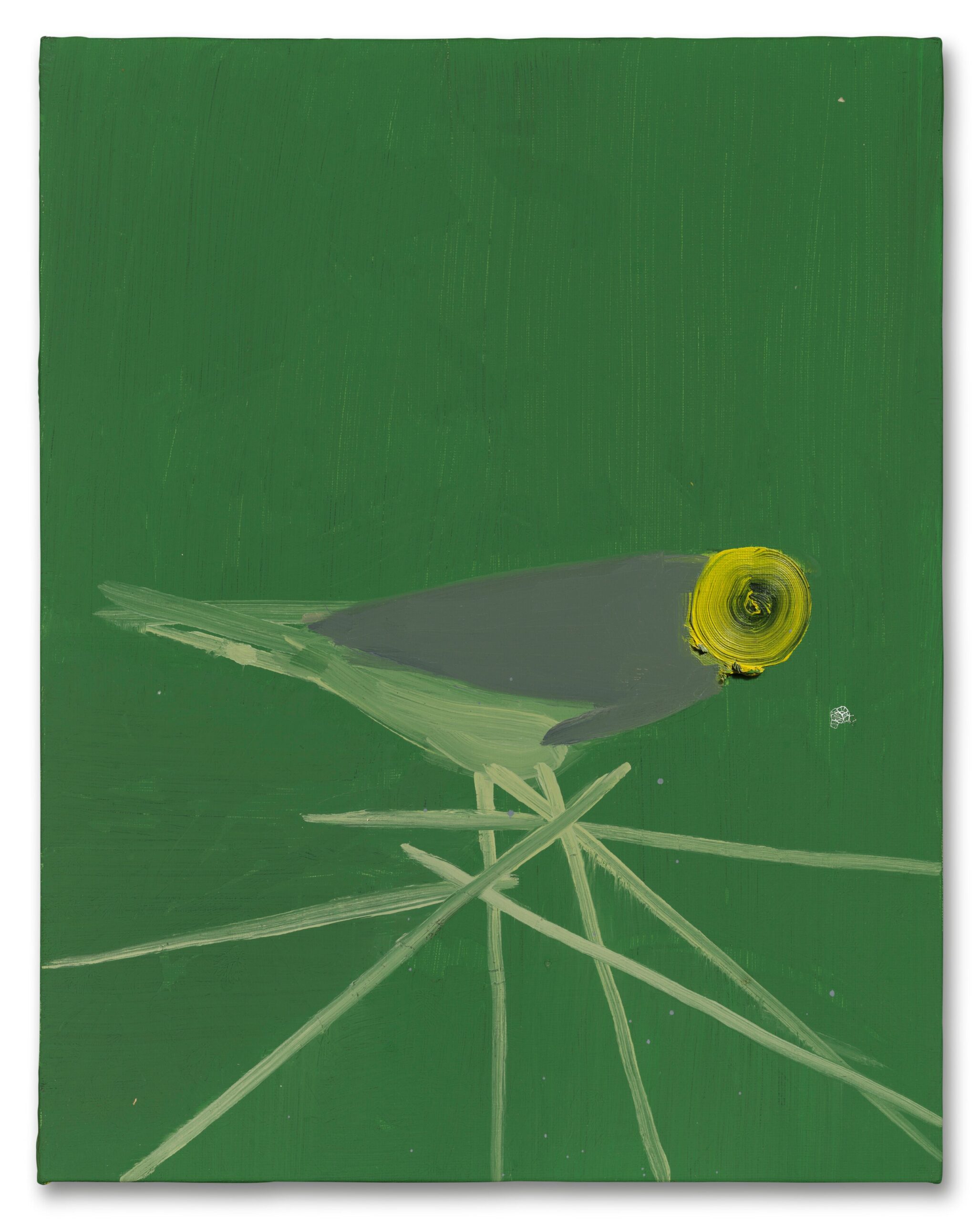Wilhelm Sasnal, Untitled, olej na płótnie, 2005, ptak z żółtą głową na gałązkach